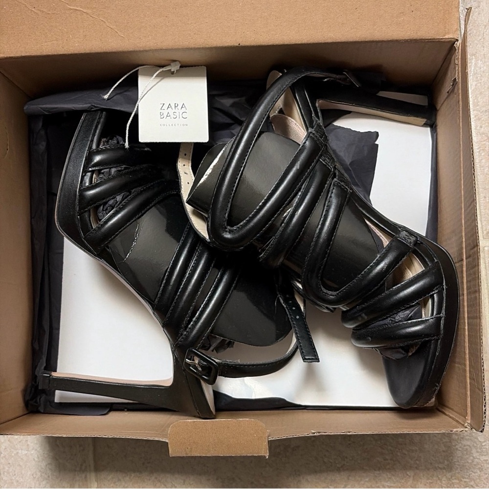 Zara black strappy shoes 4” heels us 8 eu 39